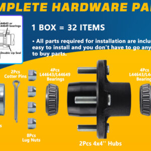 2 Sets x 4 on 4'' Trailer Hub Kit for 2000 lbs 1" or 1-1/16" - Image 3
