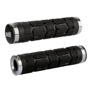 ODI Rogue Lock-On Grips, 130mm, No Flange, Black w/Silver Clamps - Image 1