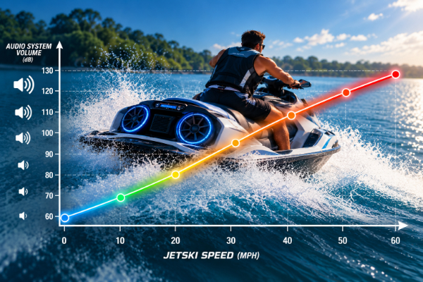 Concept graph of jetski speed versus audio system volume