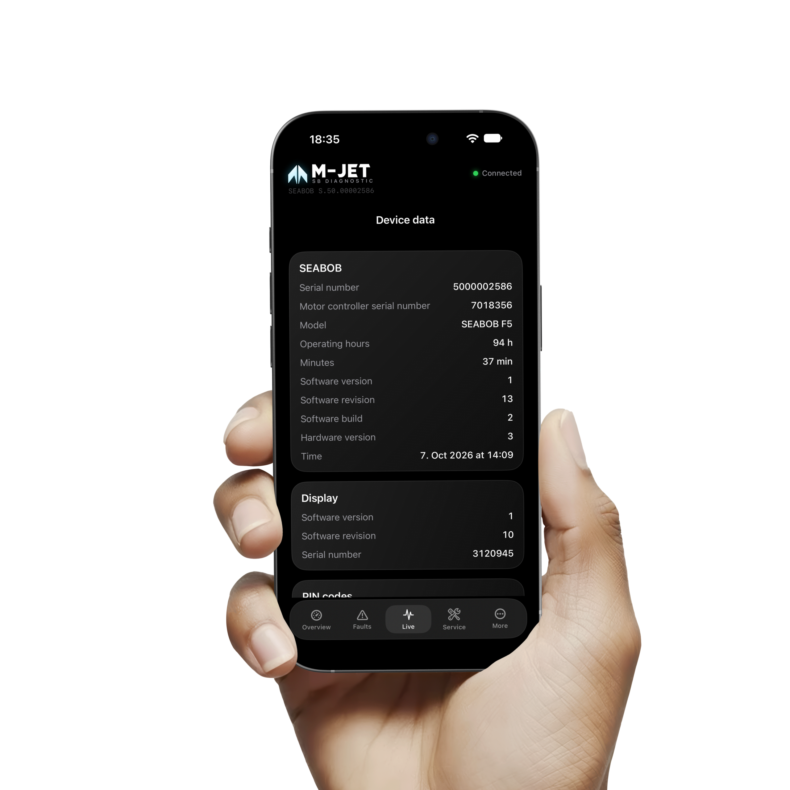 M-JET Seabob Diagnostic Tool Screenshot demo